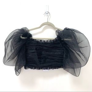 Zara cropped organza ruched puff sleeve top